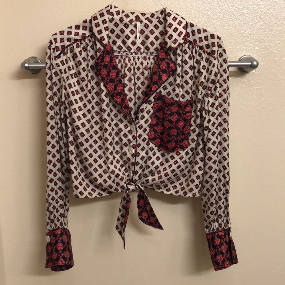 Free People printed crop blouse